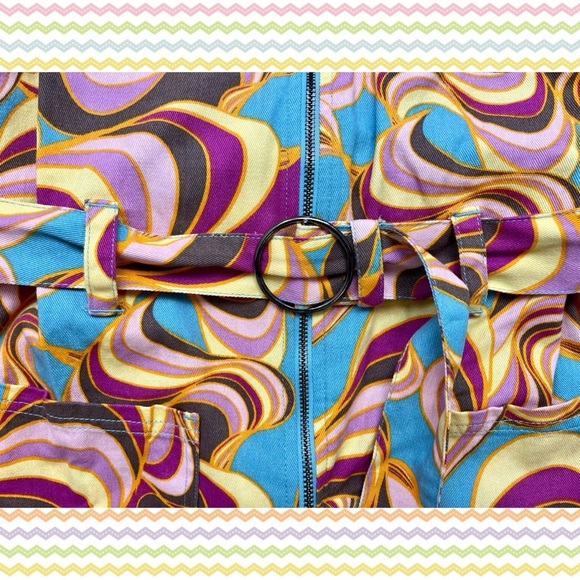 NWT Lucy & Yak Maggie Pastel Wide Leg Jumpsuit 1970s Style Sz 6 S/M - Picture 6 of 8